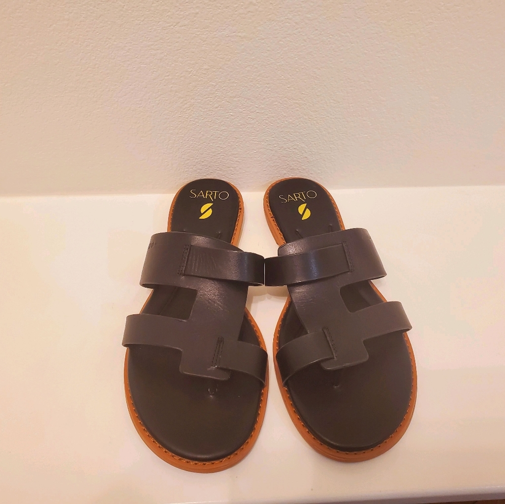 Franco Sarto Womens Black Leather Gretta Slide slip on Sandal NWT - Picture 6 of 12